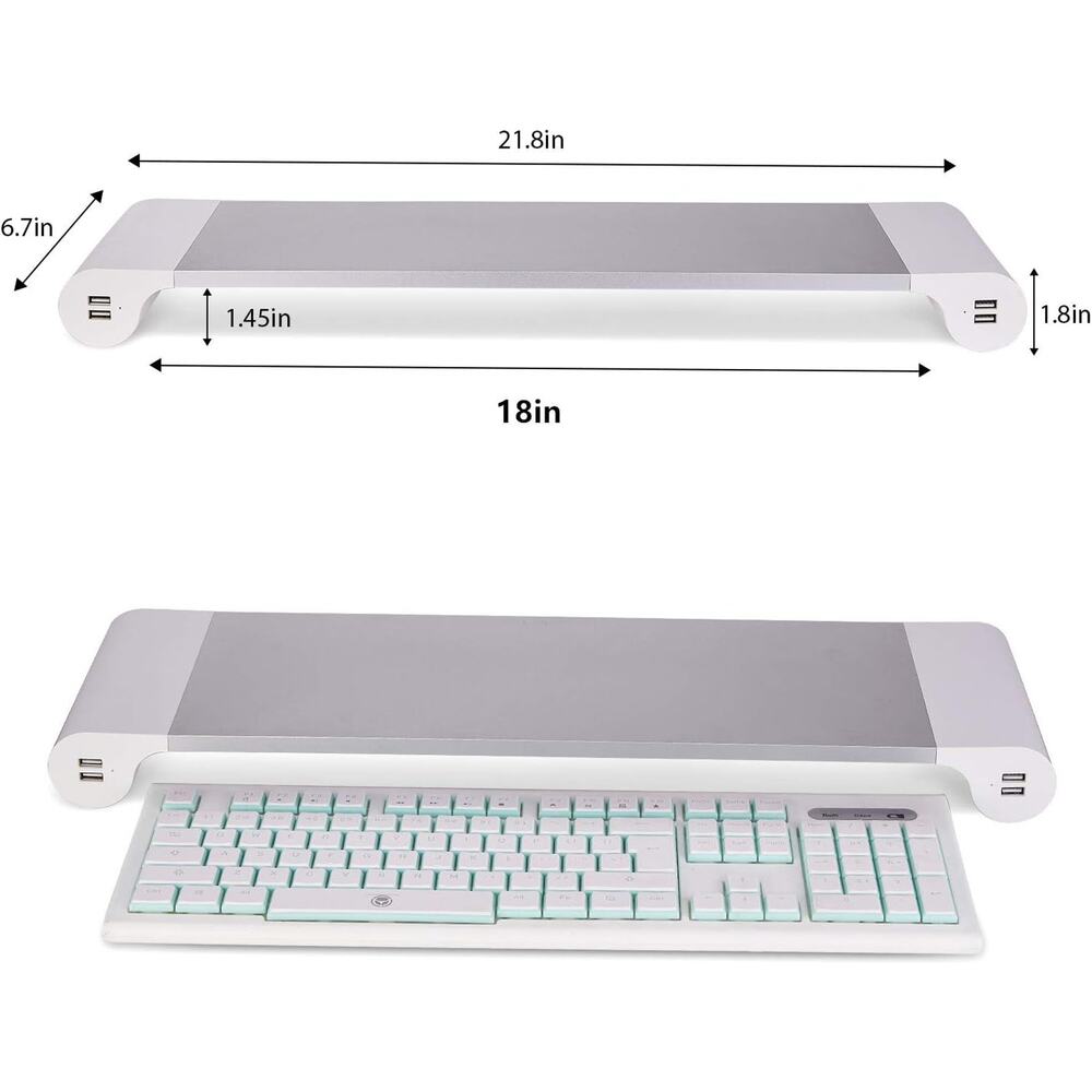 PG Silver Monitor Stand Riser with 4-Port USB Charging ports, keyboard computer - Picture 3 of 7